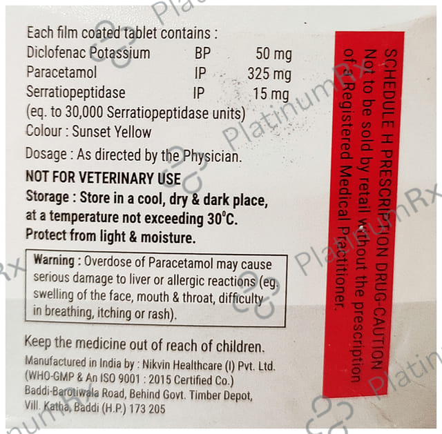 Snapcure SP 50mg/325mg/15mg Tablet
