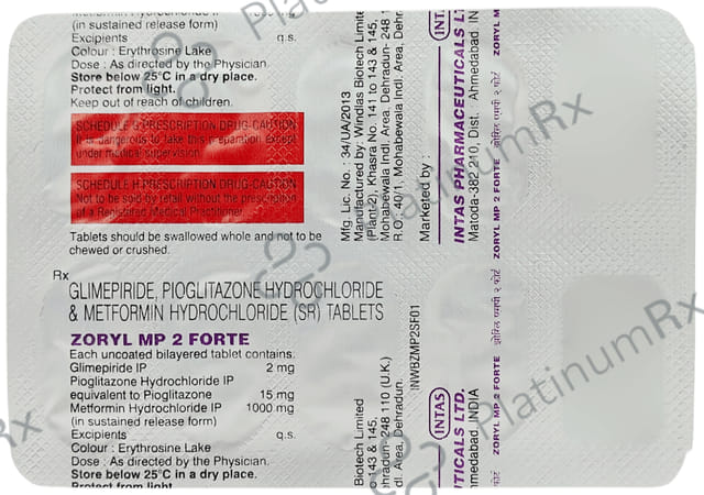 Zoryl MP2 Forte 2/1000/15mg Tablet SR