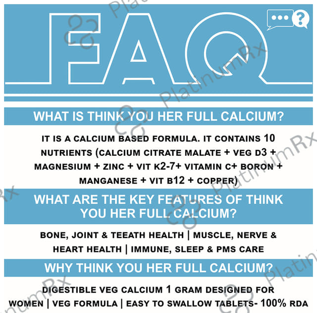 Think You Her Full Calcium Tablet For Women with Calcium & D3, Magnesium, Zinc, B12, & K2-7 (60 Each) 1 Bottle