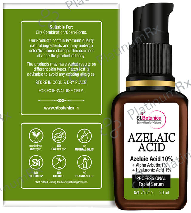 St.Botanica Azelaic Acid 10% + Alpha Arbutin 1% + Hyaluronic Acid 1% Professional Facial Serum