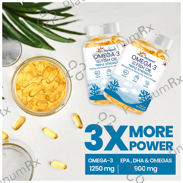 Dr. Morepen Triple Strength Omega 3 Fish Oil 1250mg - Softgel for Heart, Brain & Joints 30 Soft Gelatin Capsule