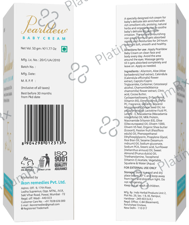 Pearldew Baby Cream (50gm Each) 2 Tubes