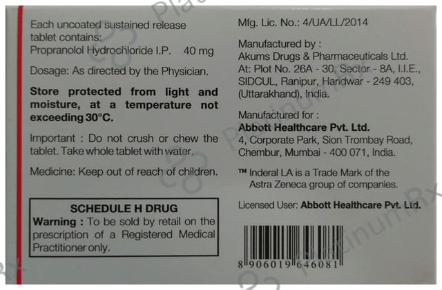 Inderal LA SR 40mg Tablet 15s