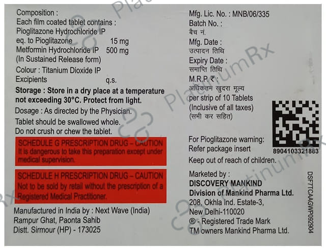 Piokind M 15/500mg Tablet 10s