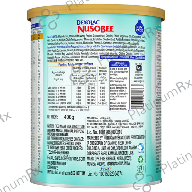 Dexolac Nusobee Lactose Free Infant Milk Upto 24 Months Powder 400gm