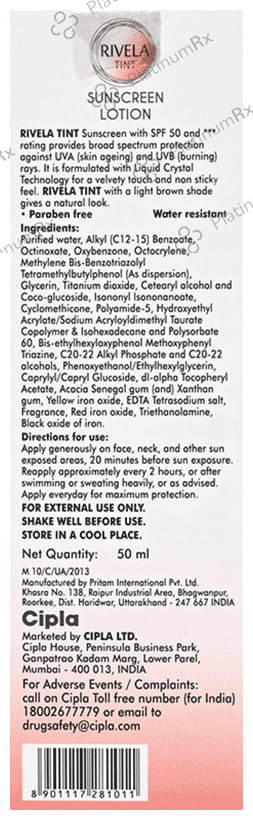 Rivela Tint SPF 50 Sunscreen Lotion 50ml