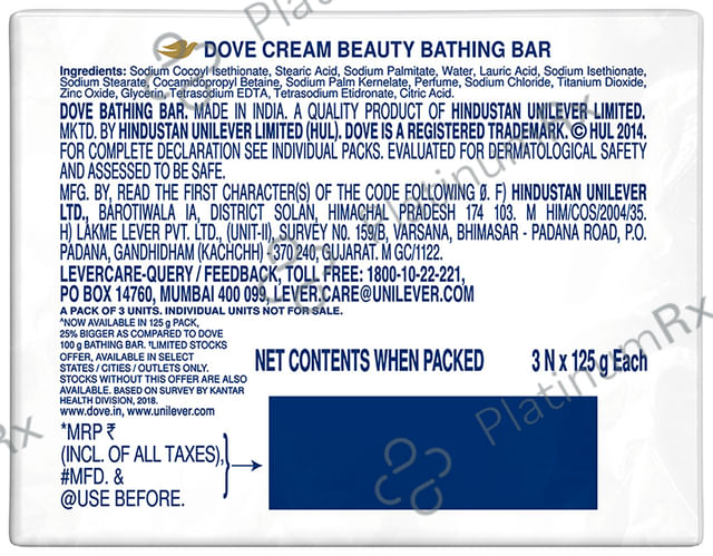 Dove Cream Beauty Bathing Bar for Soft, Smooth & Moisturised Skin (125gm Each)