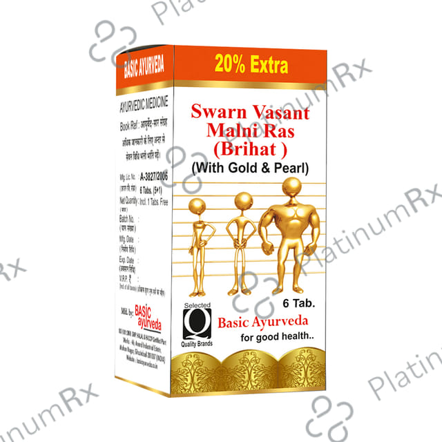 Basic Ayurveda Swarn Malni Vasant Ras with Gold & Pearl 6 tablets
