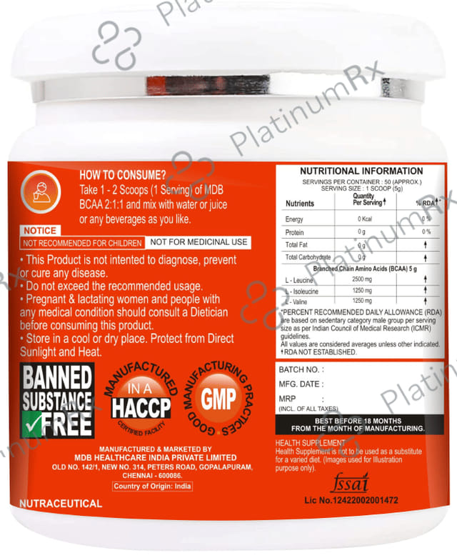 MDB Master Dream Bodies BCAA 2:1:1 Powder 250gm
