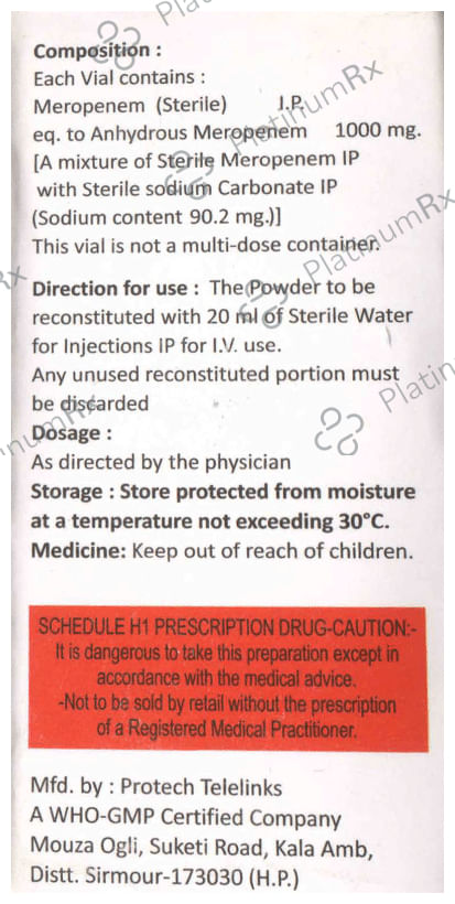 Merobit 1000mg Injection 1 Injection Alvista Biosciences Pvt