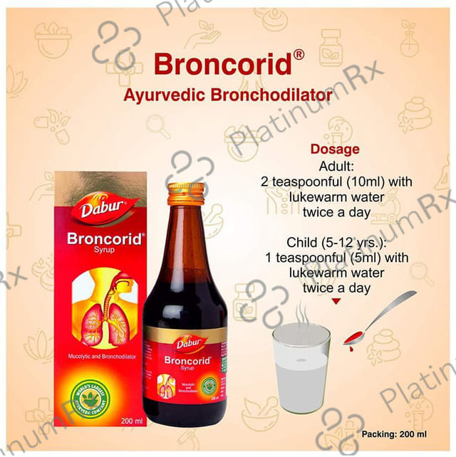 Dabur Broncorid Syrup - For Chronic & Allergic Cough & Common Cold - For Lungs & Respiratory Care