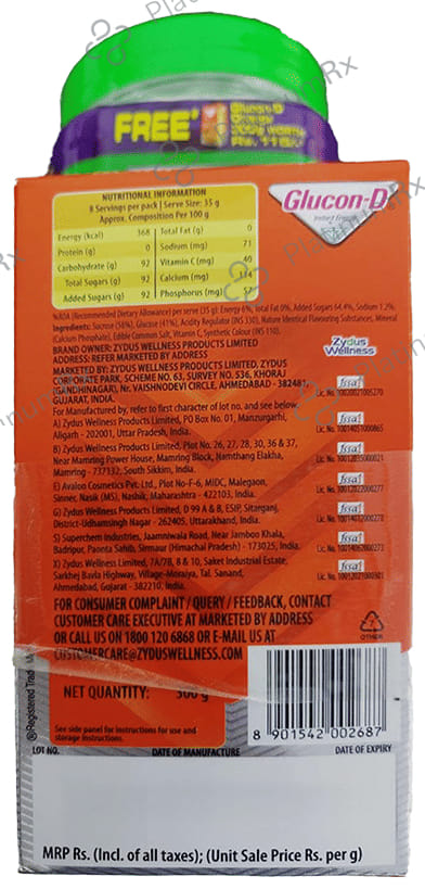 Glucon-D with Glucose, Calcium, Vitamin C & Sucrose - Flavour Regular with 300gm Glucon-D Refill Tangy Orange Free