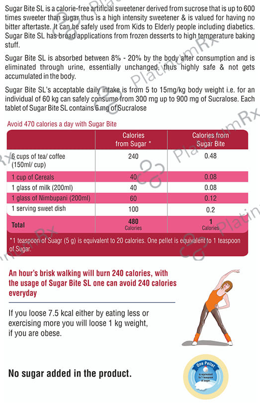 Sugar Bite SL 0 Calories Sucralose Made from Sugar Pellets 100 pellets