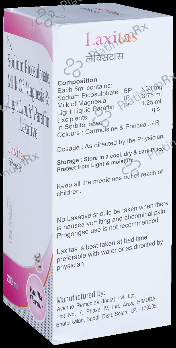 Laxitas Laxative Vanilla Flavour Sugar Free Solution 200ml
