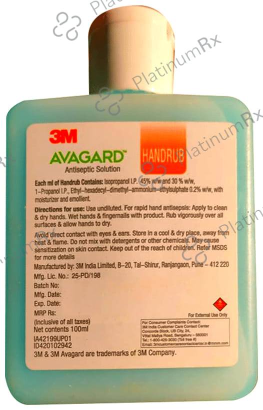 3M Avagard Handrub Hand Sanitizer Antiseptic Solution 100 ml