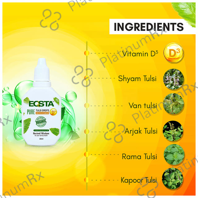 Eqsta Pure Tulsi Drop with Vitamin D3 with Health Book Free