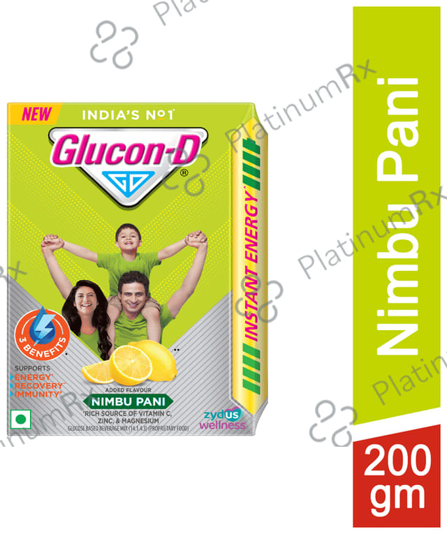 Glucon D with Glucose, Calcium, Vitamin C & Sucrose Flavour Nimbu Pani Powder 200gm