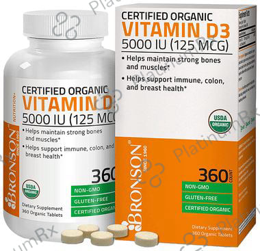 Bronson Certified Organic Vitamin D3 5000 IU (125mcg) Tablet