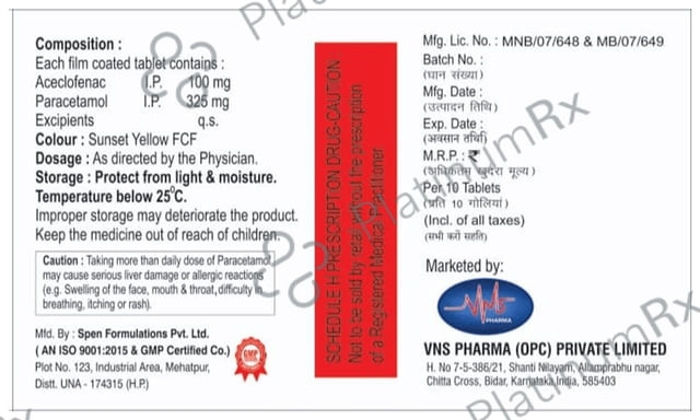 Actvins P 100/325mg Tablet 10s