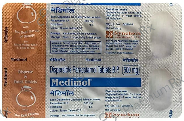 Medimol 500mg Orange Flavour Dispersible Tablet 10s