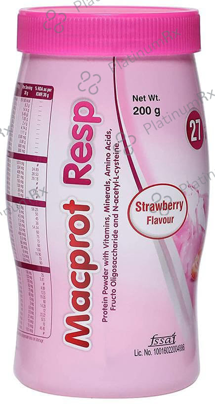 Macprot Resp Protein with Vitamins, Minerals & NAC - Gluten Free - Flavour Powder Strawberry