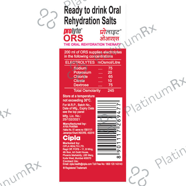Prolyte ORS W.H.O Recommended Formula Mixed Fruit Flavour 200ml