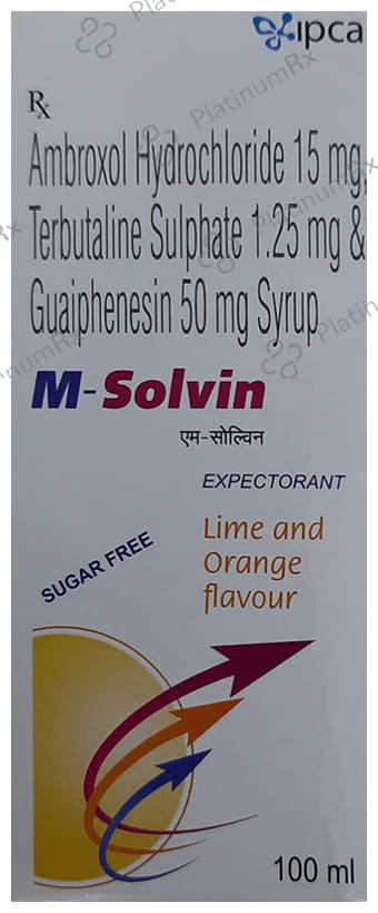 M Solvin Expectorant Lime and Orange Sugar Free Syrup 100ml