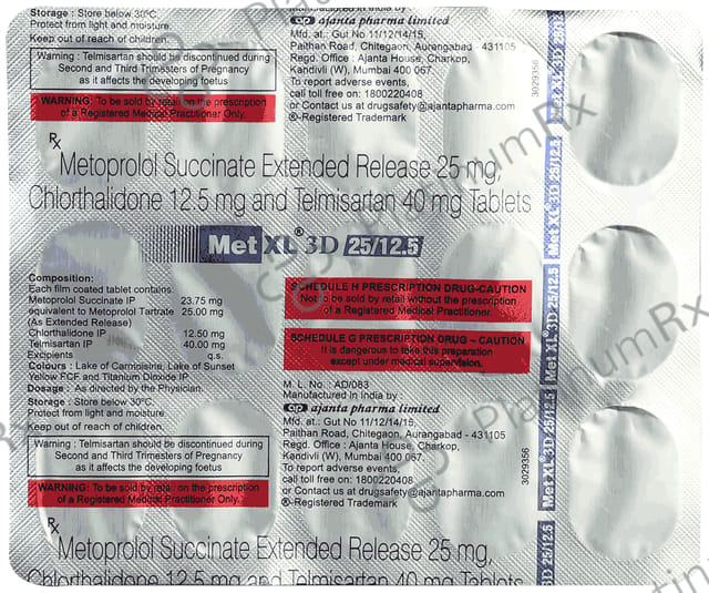 Met XL 3D 25/12.5/40mg Tablet ER 15s