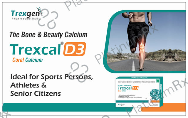 Trexgen Trexcal D3 - with Calcium & Cholecalciferol 300IU for Bone Health - Veg Tablet
