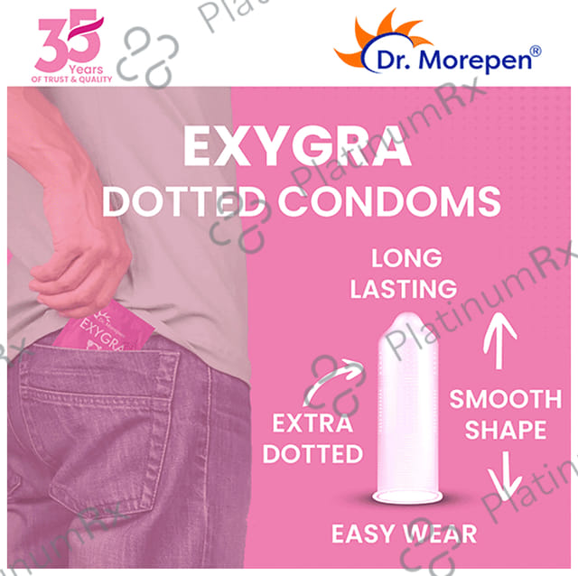 Dr. Morepen Exygra Dotteds with Extra Lubricated Silicon Oil Bubblegum Condom 3s