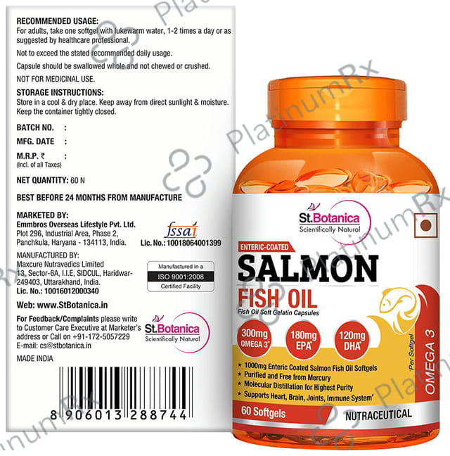 St.Botanica Enteric Coated Salmon Fish Oil with Omega 3 Soft Gelatin Capsule