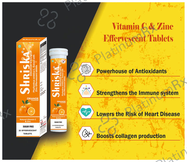 Shriska Vitamin C & Zinc Effervescent Tablet Sugar Free Orange