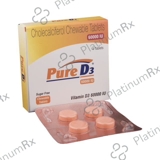 Pure D3 60000IUChewable Sugar Free Tablet 4s