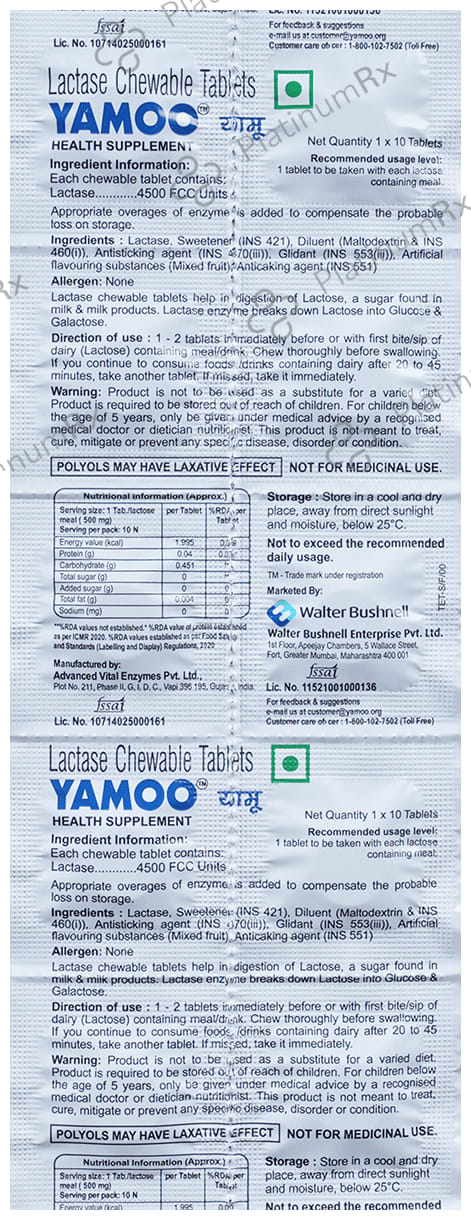 Yamoo Lactase 4500IU Chewable Tablet 10s