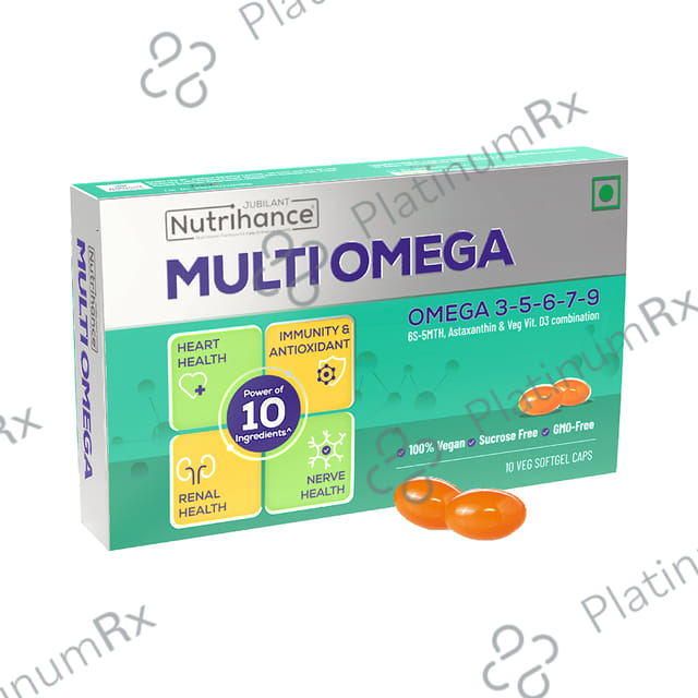 Jubilant Nutrihance Multi Omega 3-5-6-7-9 - Vegetarian Softgel for Heart, Renal & Nerve Health 10 Soft Gelatin Capsule
