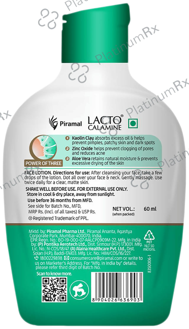 Lacto Calamine Oil Control Aloe Green Face Lotion 60ml