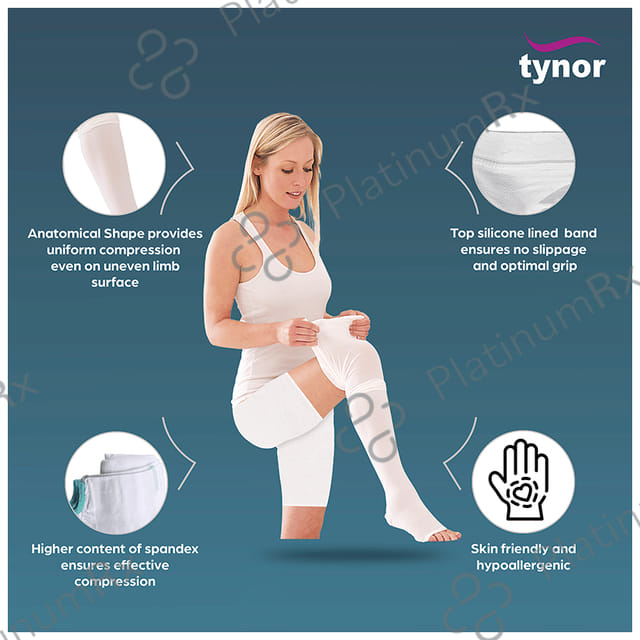 Tynor I66 Medical Compression Stocking Below Knee High Class 1 (Pair) XL