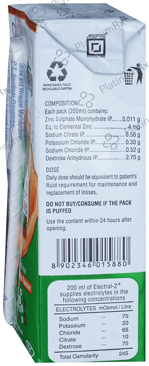 Electral Z+ Ors + Zinc Flavour Delicious Orange Liquid 200ml