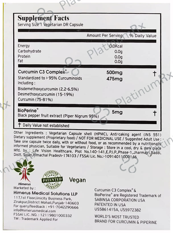 Curzest Vegetarian with Curcumin C3 Complex & BioPerine Capsule DR 10s
