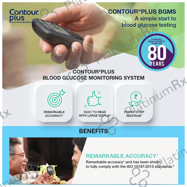 Contour Plus Blood Glucose Monitoring System Glucometer with Contour Plus Blood Glucose Test Strip 25sFree