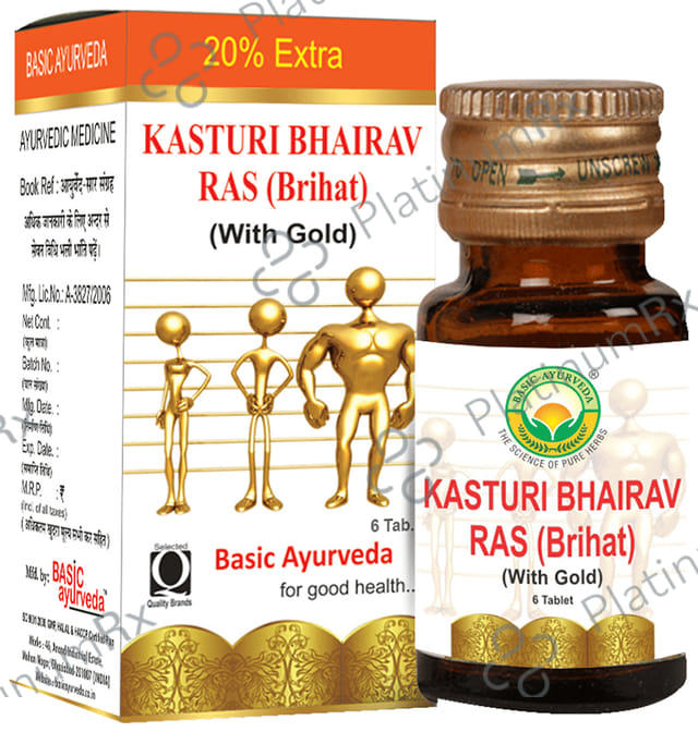 Basic Ayurveda Brihat Kasturi Bhairav Ras with Gold 6 tablets