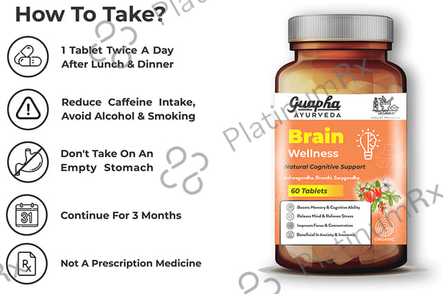Guapha Ayurveda Brain Wellness Natural Cognitive Support Tablet