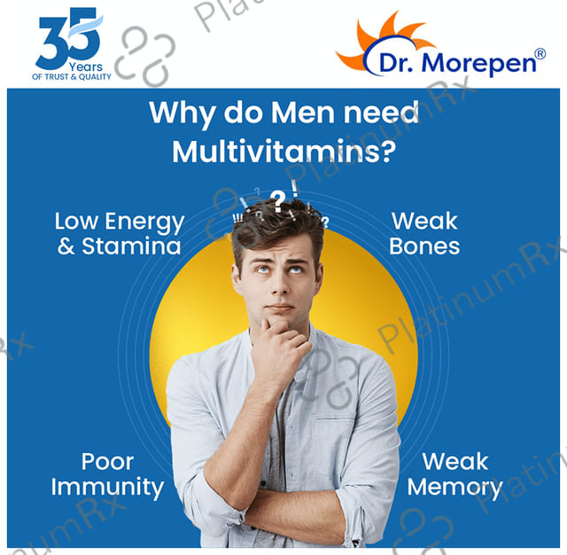 Dr. Morepen Multi Vitamin for Men - With Omega 3, Ashwagandha, Ginseng & Amla for Energy, Immunity & Focus - Tablet
