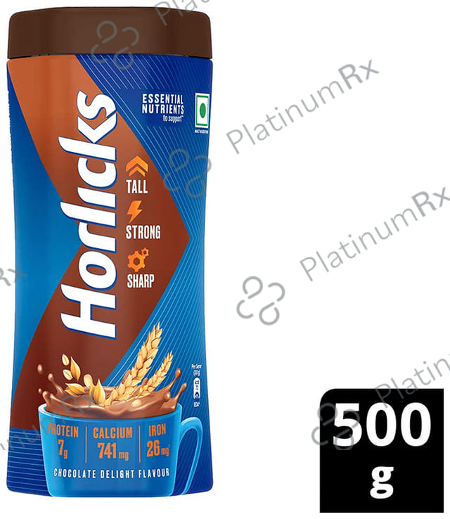 Horlicks Drink with Vitamin C, D & Zinc - For Bones & Metabolism - Flavour Chocolate Delight 500 gm