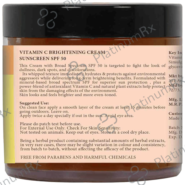 Auravedic Vitamin C Brightening Cream SPF 50 Avocado and Almond Oil 100gm