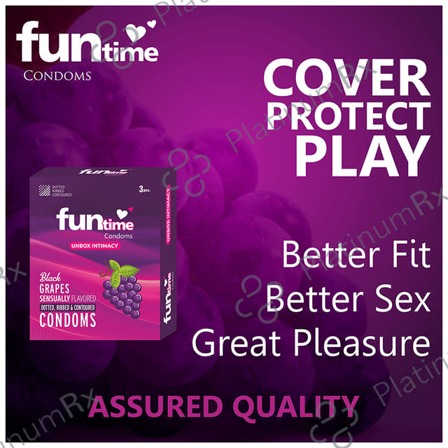 Funtime Dotted Ribbed & Contoured Black Grapes Flavour Condom 3s