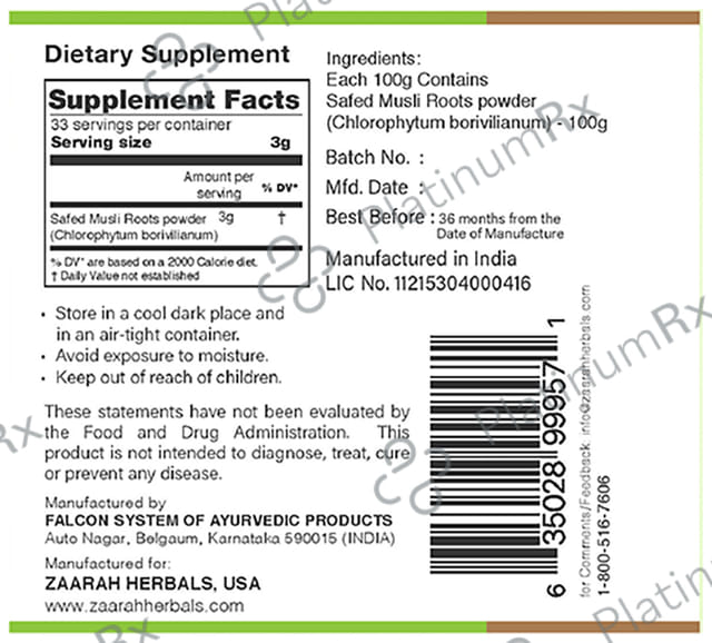 Zaarah Herbals Safed Musli Powder