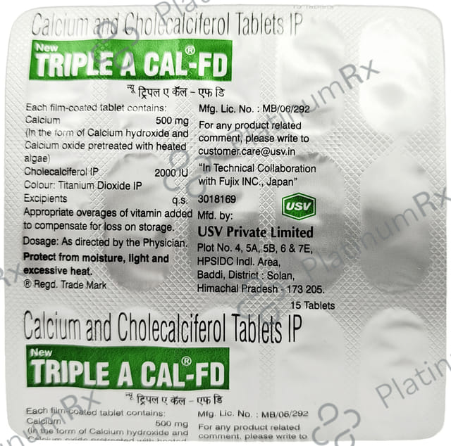 New Triple A Cal FD 500mg/200IU Tablet 15s