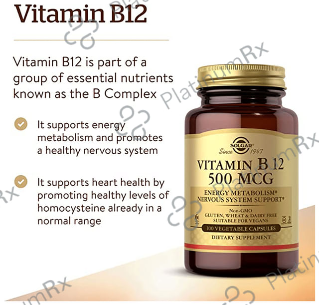 Solgar Vitamin B12 500 MCG Vegetable Capsule 100 vegicaps Capsule Shasva Health
