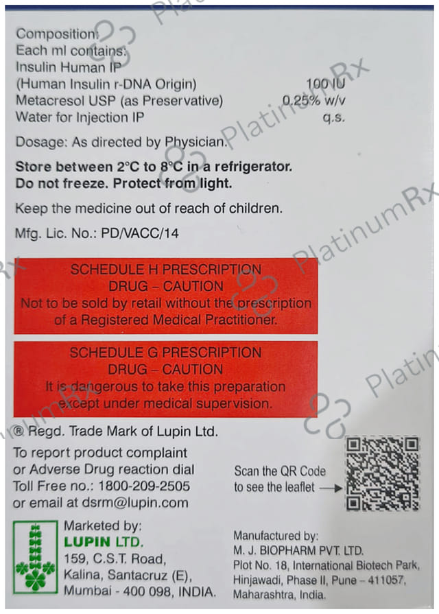 Huminsulin R (100 IU/ml) (1*3ml Refill Cartridge / Injection)